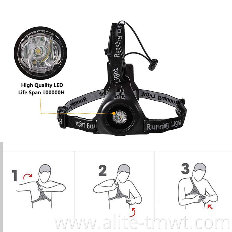 USB Rechargeable Adjustable Strap Night Running Chest Running Light With Warning Triangle Taillight